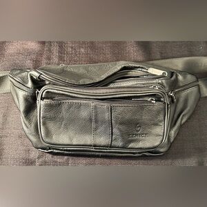 ZZNICK Genuine Leather Fanny Pack/Waist Bag/Organizer with Black-861 Medium